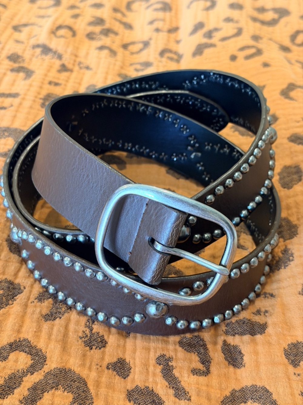 TORRID: 3X Studded Brown Leather Belt with Silver Buckle